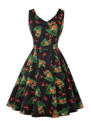 1950s Floral Print Sleeveless Dress