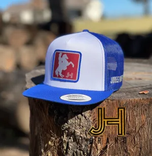 2022 Jobes Hats Trucker - All White / Royal Blue Mesh Viva Villa Patch