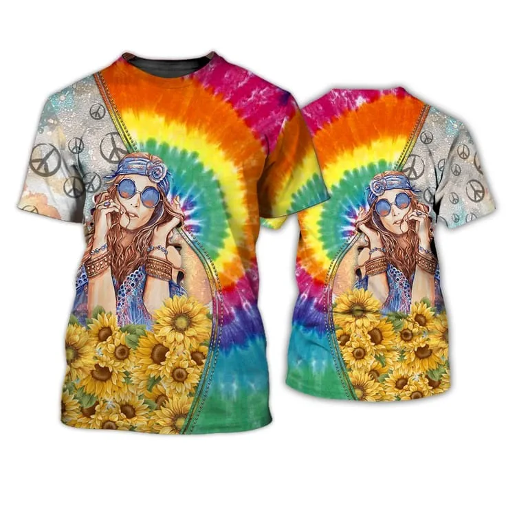 3D All Over Print Old Man Hippie Shirts, Hippie Man Shirt, Hippie Woman Shirts, Colorful Hippie Tshirt