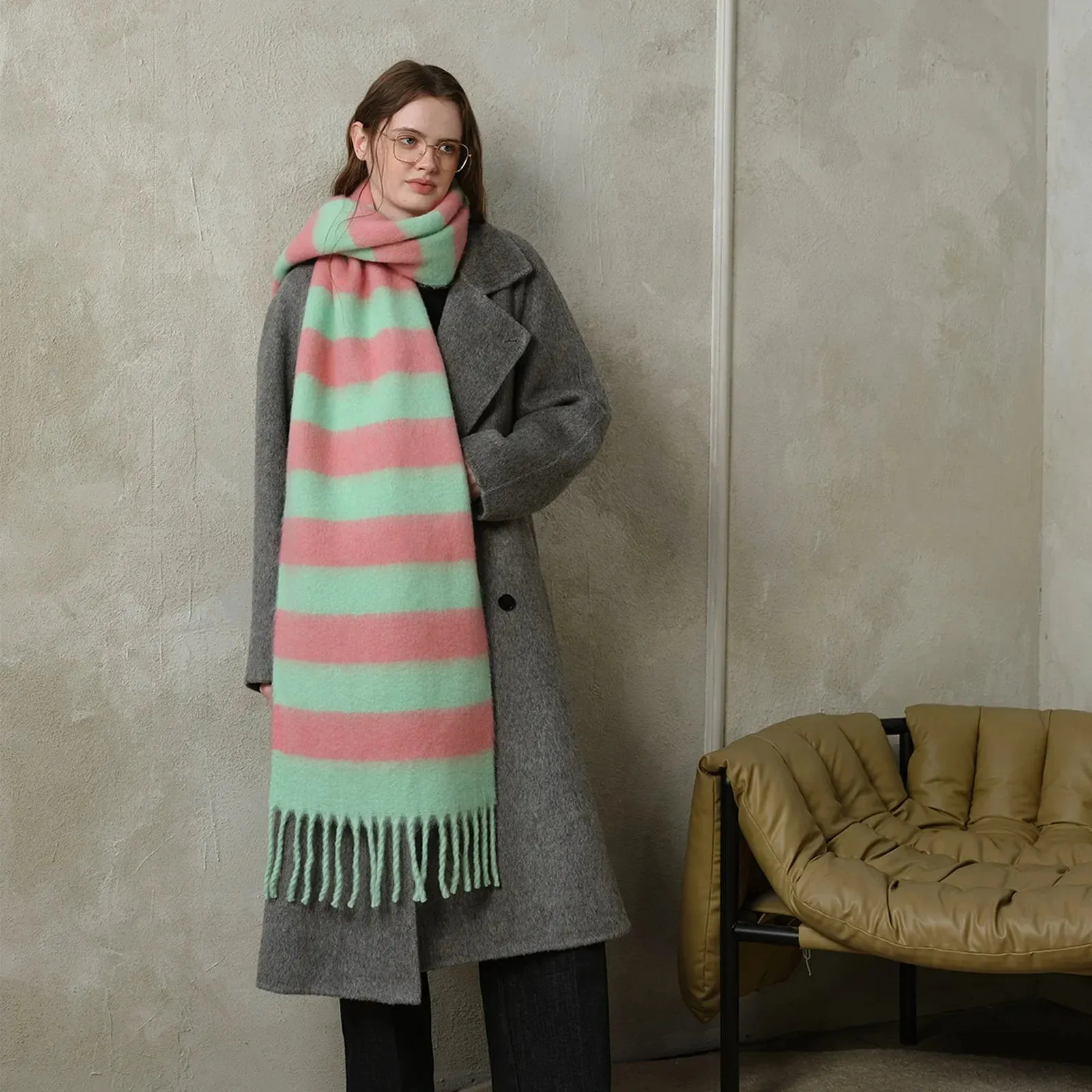 Acrylic Imitated Cashmere Stripes Tassels Scarf - Autumn Winter Collection