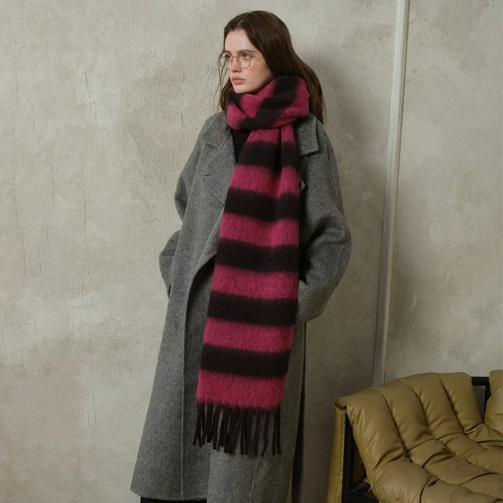 Acrylic Imitated Cashmere Stripes Tassels Scarf - Autumn Winter Collection