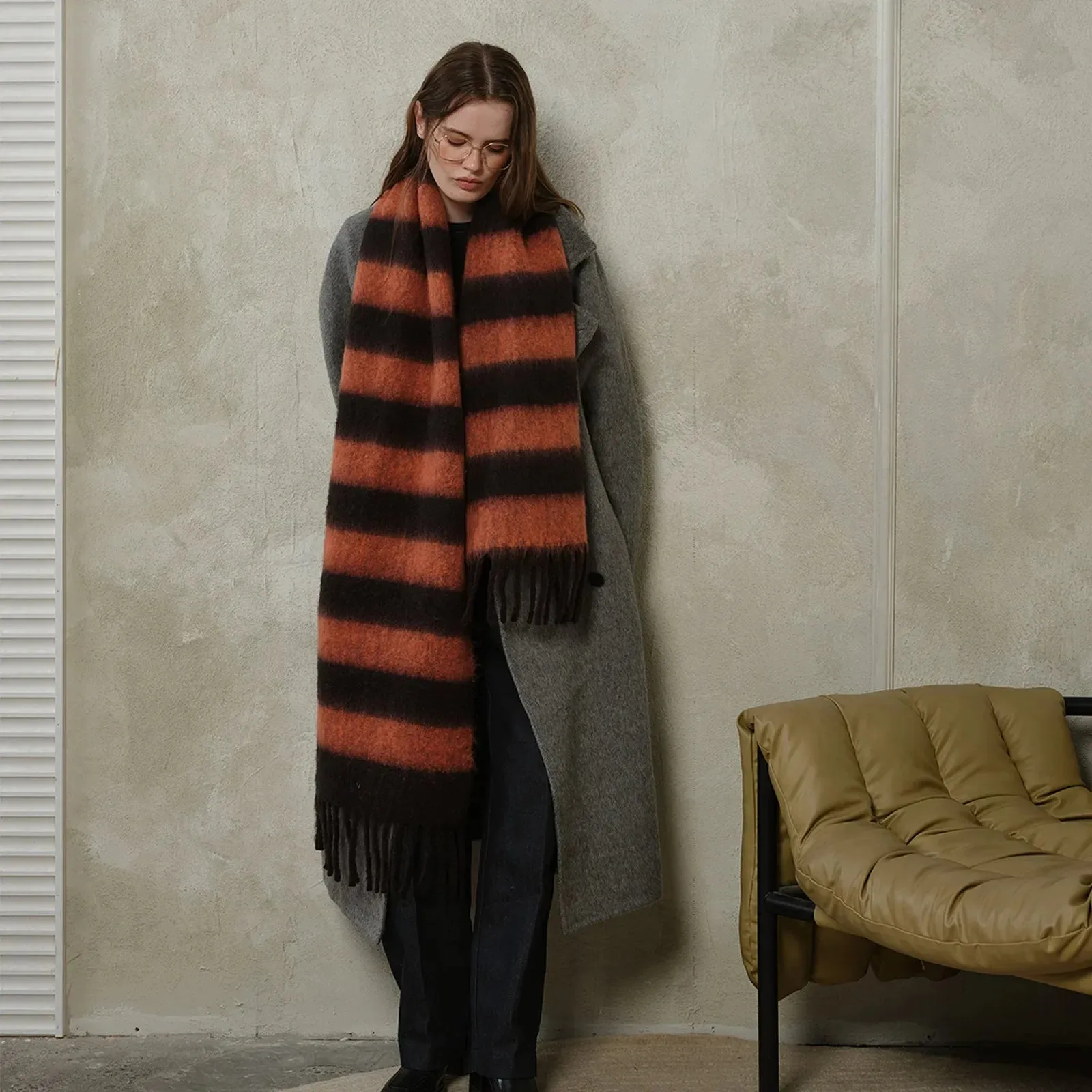 Acrylic Imitated Cashmere Stripes Tassels Scarf - Autumn Winter Collection