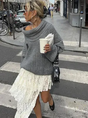 ADVBRIDGE  Knitted Off Shoulders Sweater Women Loose Long Sleeve Pullover Womens Winter Street Casual Knitwear Sweaters Femme