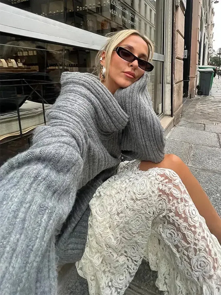 ADVBRIDGE  Knitted Off Shoulders Sweater Women Loose Long Sleeve Pullover Womens Winter Street Casual Knitwear Sweaters Femme