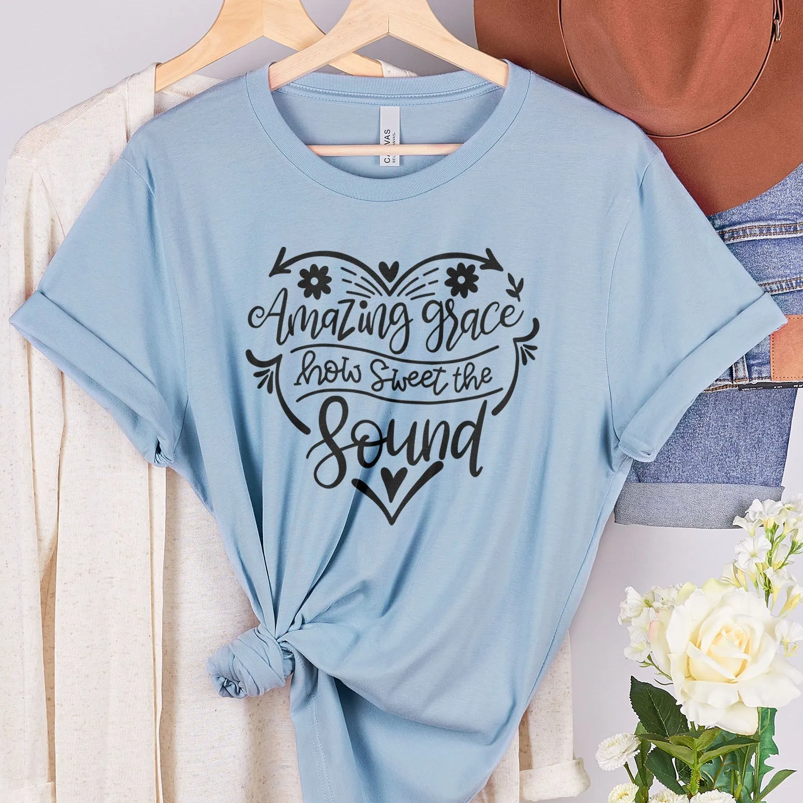 Amazing Grace Heart Tee Shirts For Women - Christian Shirts for Women - Religious Tee Shirts