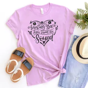 Amazing Grace Heart Tee Shirts For Women - Christian Shirts for Women - Religious Tee Shirts