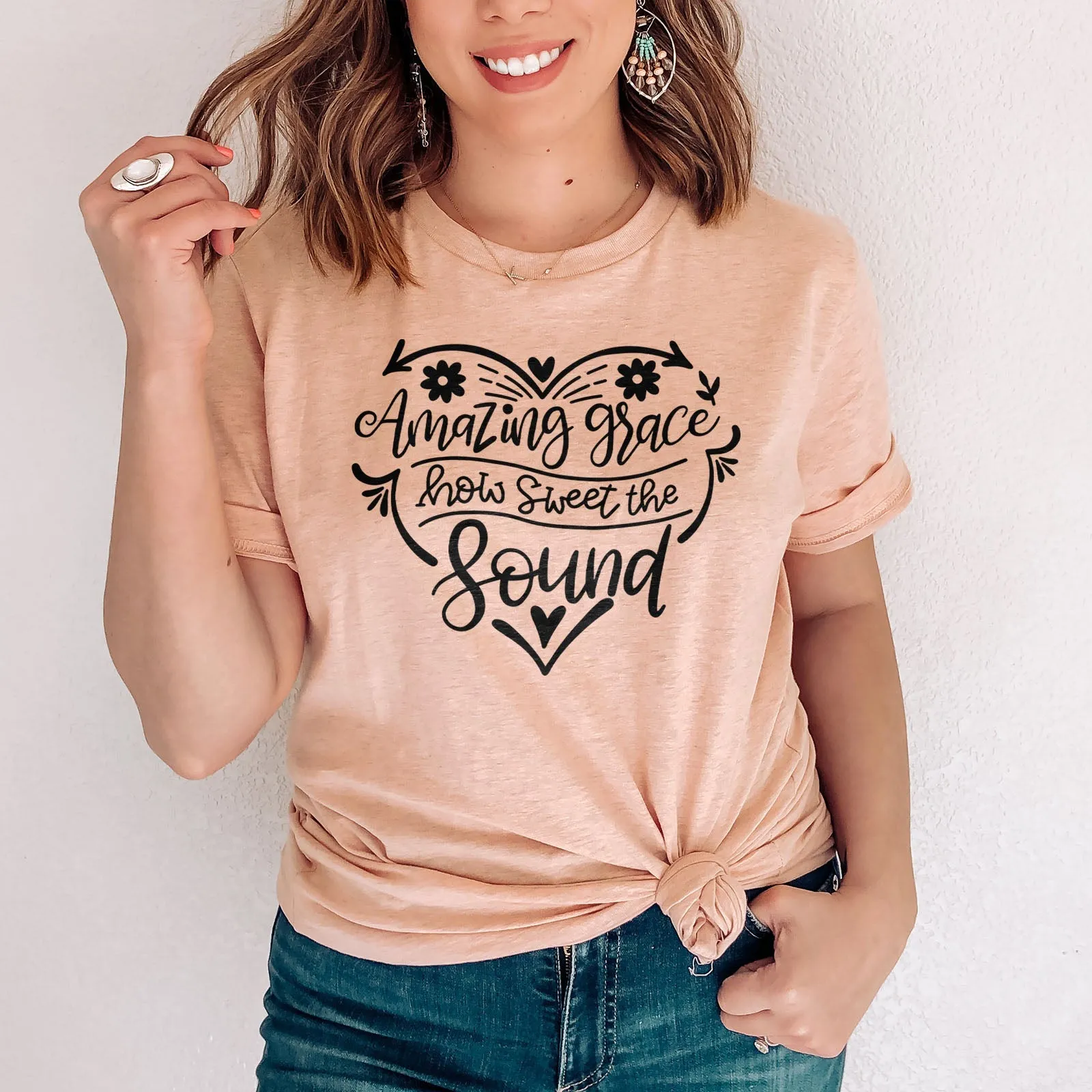 Amazing Grace Heart Tee Shirts For Women - Christian Shirts for Women - Religious Tee Shirts