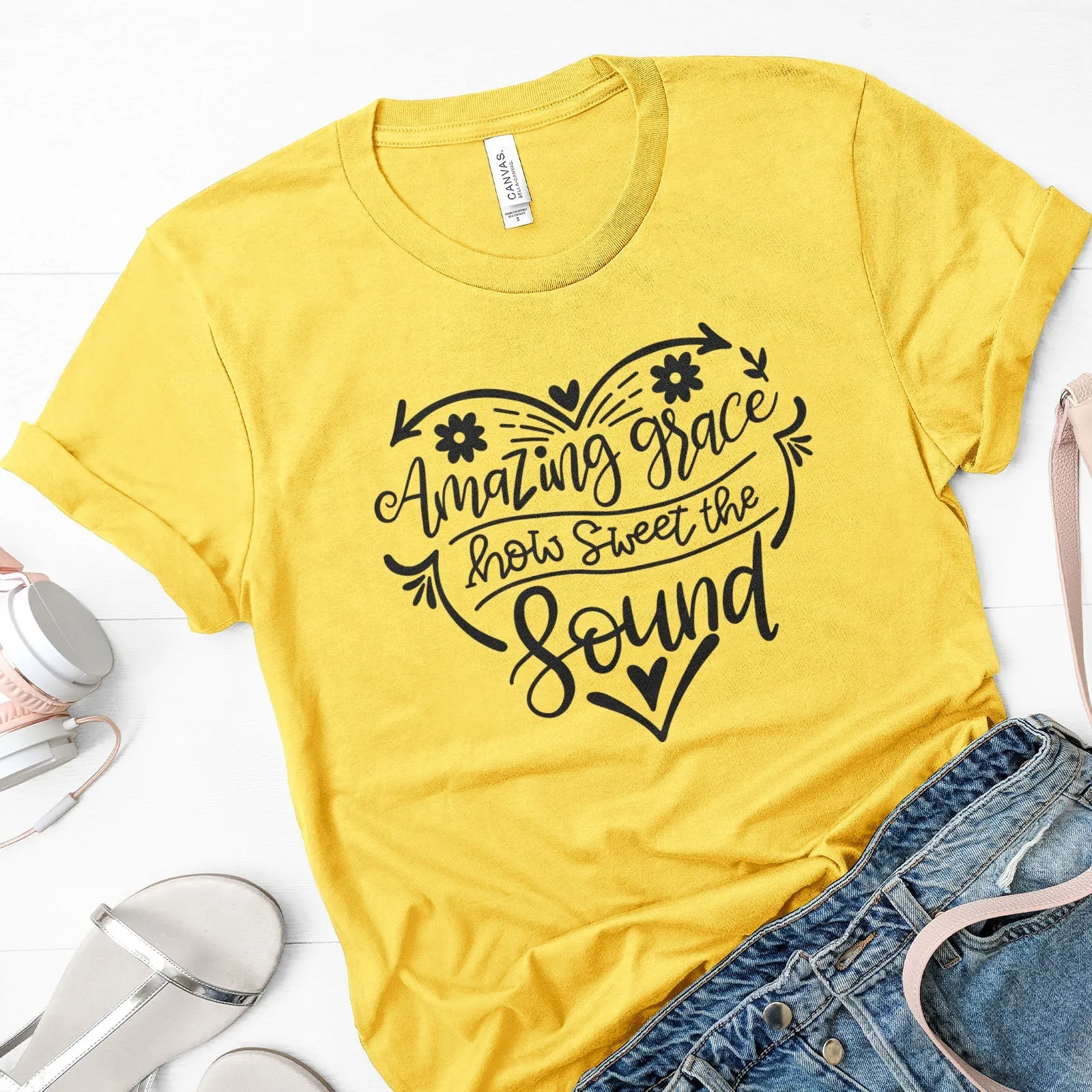 Amazing Grace Heart Tee Shirts For Women - Christian Shirts for Women - Religious Tee Shirts