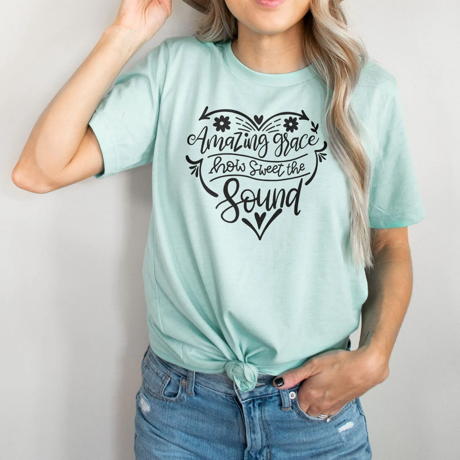 Amazing Grace Heart Tee Shirts For Women - Christian Shirts for Women - Religious Tee Shirts