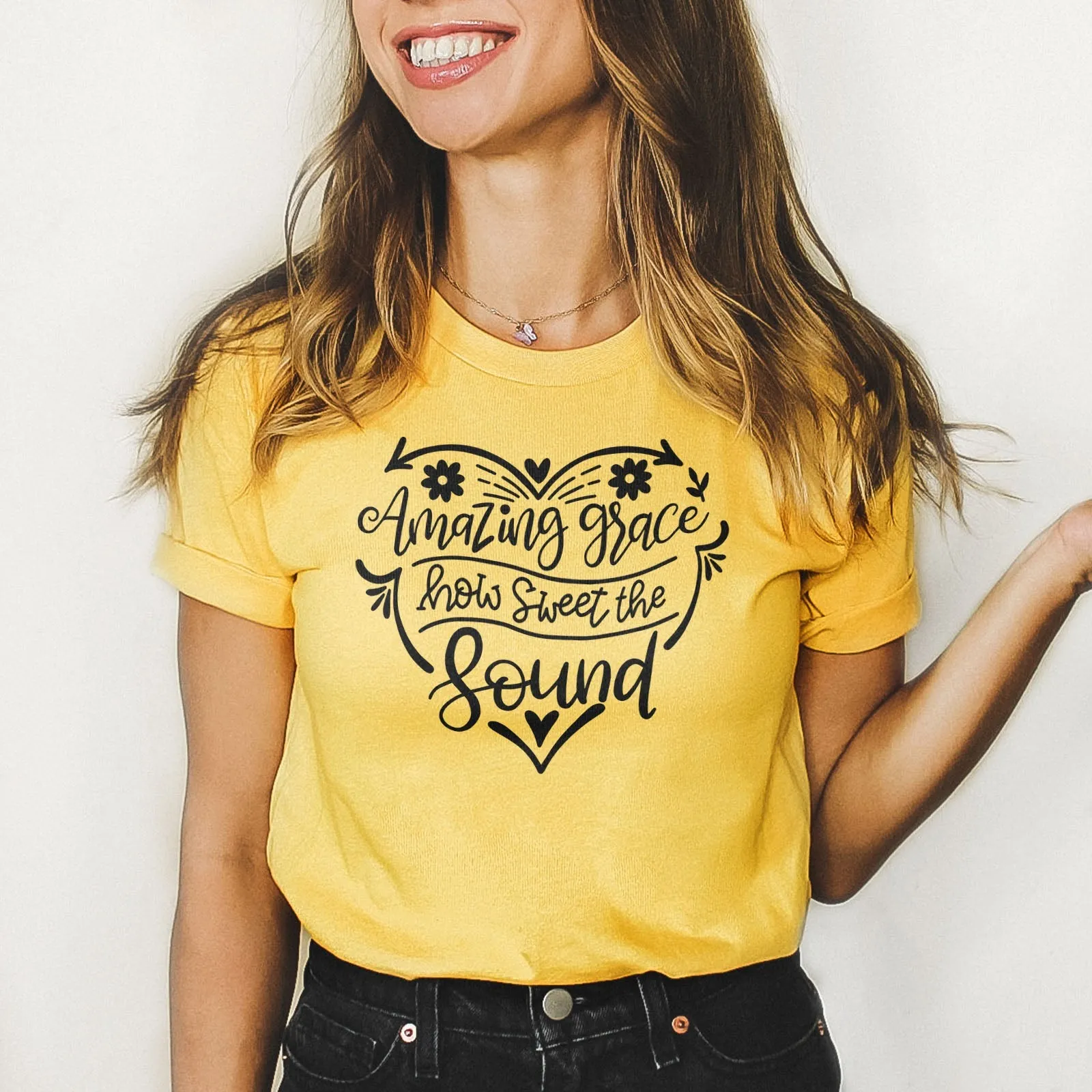 Amazing Grace Heart Tee Shirts For Women - Christian Shirts for Women - Religious Tee Shirts