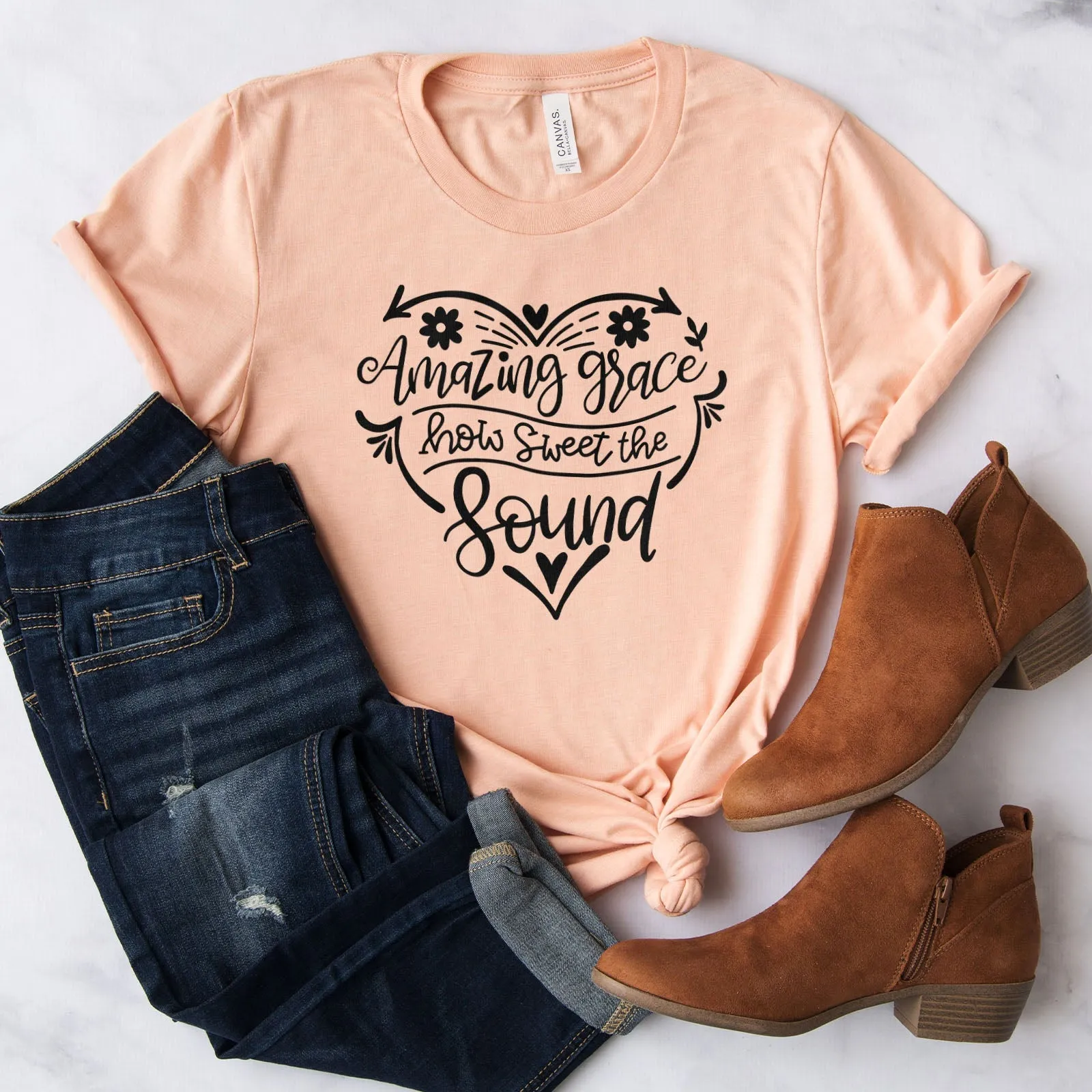 Amazing Grace Heart Tee Shirts For Women - Christian Shirts for Women - Religious Tee Shirts