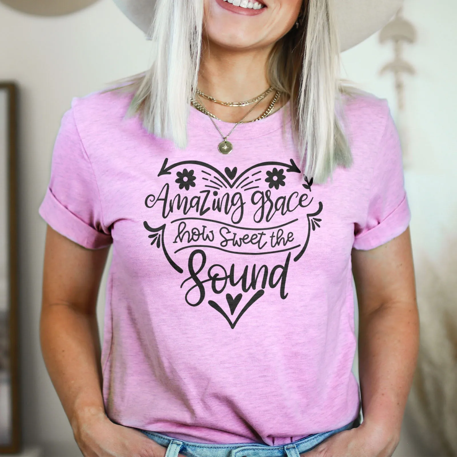 Amazing Grace Heart Tee Shirts For Women - Christian Shirts for Women - Religious Tee Shirts