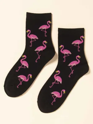 Animal Socks, Flamingo Pattern Crew Socks, Funny Socks for Women, Novelty Socks, Funky Socks, Gift for Her