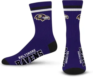 Baltimore Pro Football Socks Adult Team Logo and Colors Large Crew Sport Socks Footwear for Men and Women Game Day Apparel