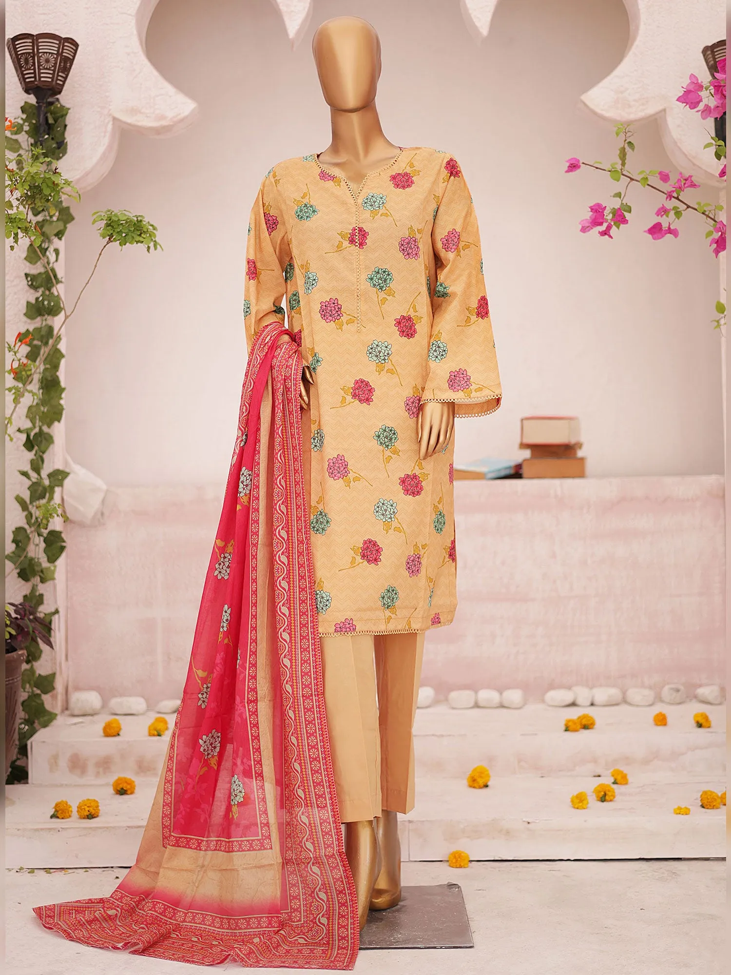 Bin Saeed Printed Lawn 3-Piece Suit - Apricot