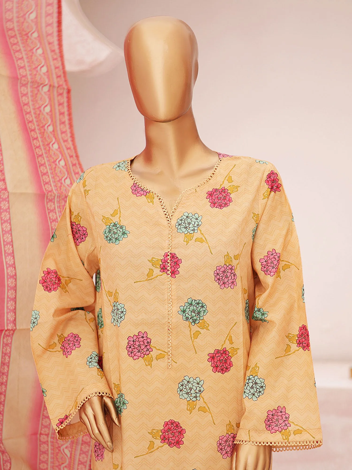 Bin Saeed Printed Lawn 3-Piece Suit - Apricot