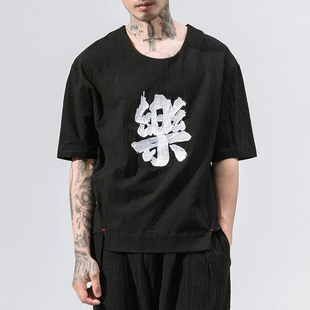 Black Linen Kanji T-Shirt