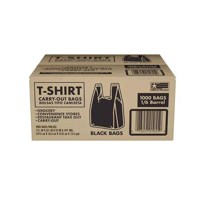 Black T-Shirt Carryout Bags. 11.5" x 6.5" x 22" (1.000 ct.)