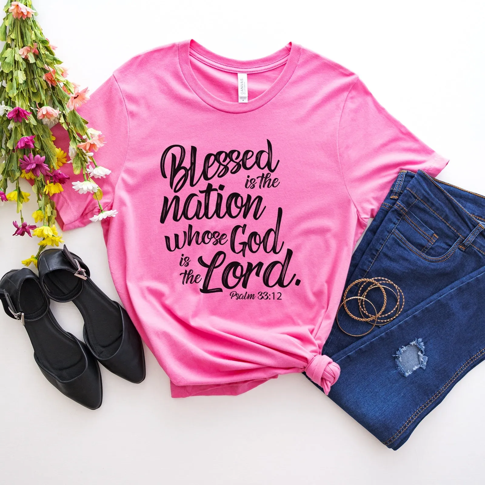 Blessed is The Nation Who's God is The Lord Tee Shirts For Women - Christian Shirts for Women - Religious Tee Shirts