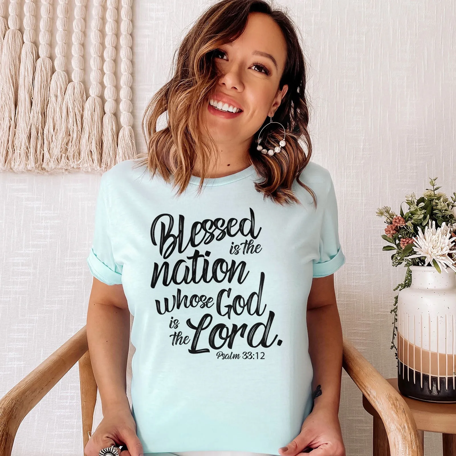 Blessed is The Nation Who's God is The Lord Tee Shirts For Women - Christian Shirts for Women - Religious Tee Shirts