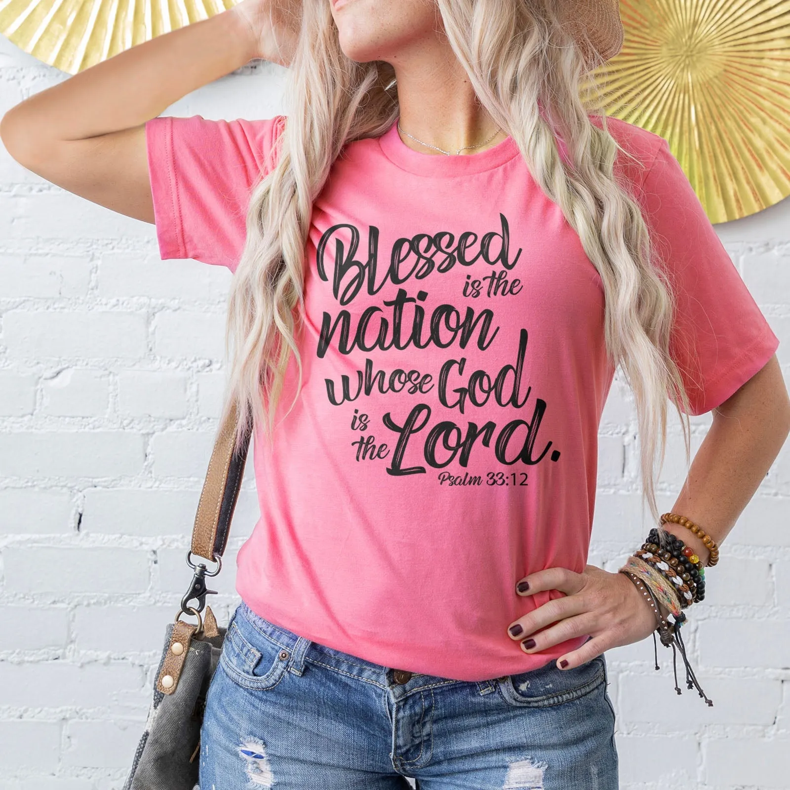 Blessed is The Nation Who's God is The Lord Tee Shirts For Women - Christian Shirts for Women - Religious Tee Shirts