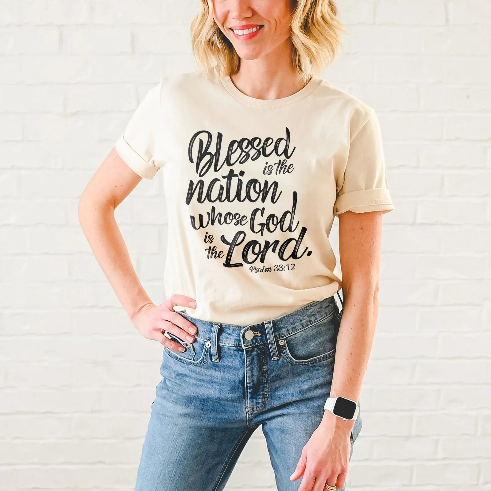 Blessed is The Nation Who's God is The Lord Tee Shirts For Women - Christian Shirts for Women - Religious Tee Shirts