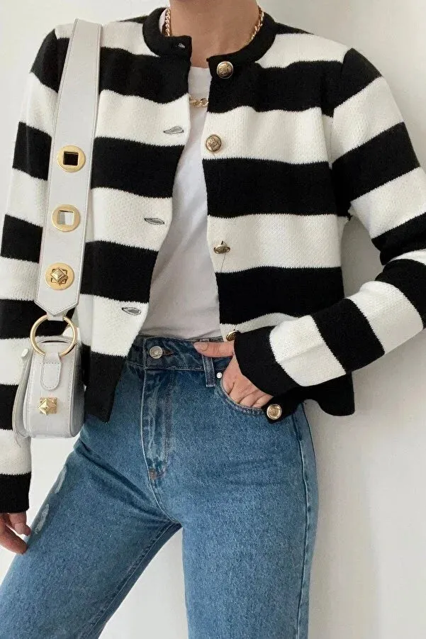 Bolesa Suadiye Wome's Knitwear Striped Short Cardigan