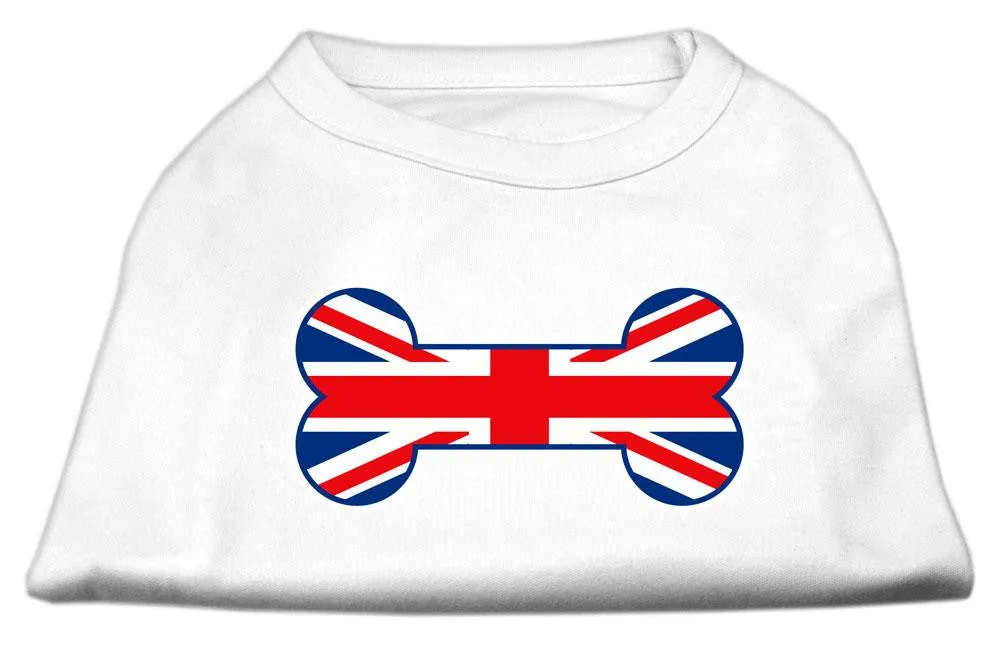 Bone Shaped United Kingdom (Union Jack) Flag Screen Print Shirts White S (10)