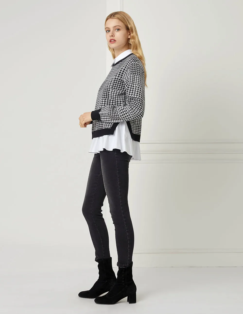 BORA AKSU Houndstooth Knitted Pullover And Shirt Set