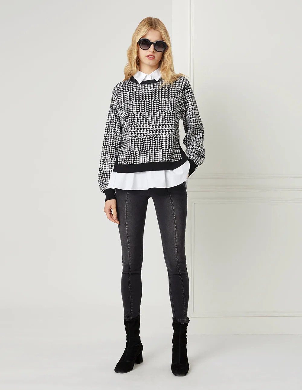 BORA AKSU Houndstooth Knitted Pullover And Shirt Set