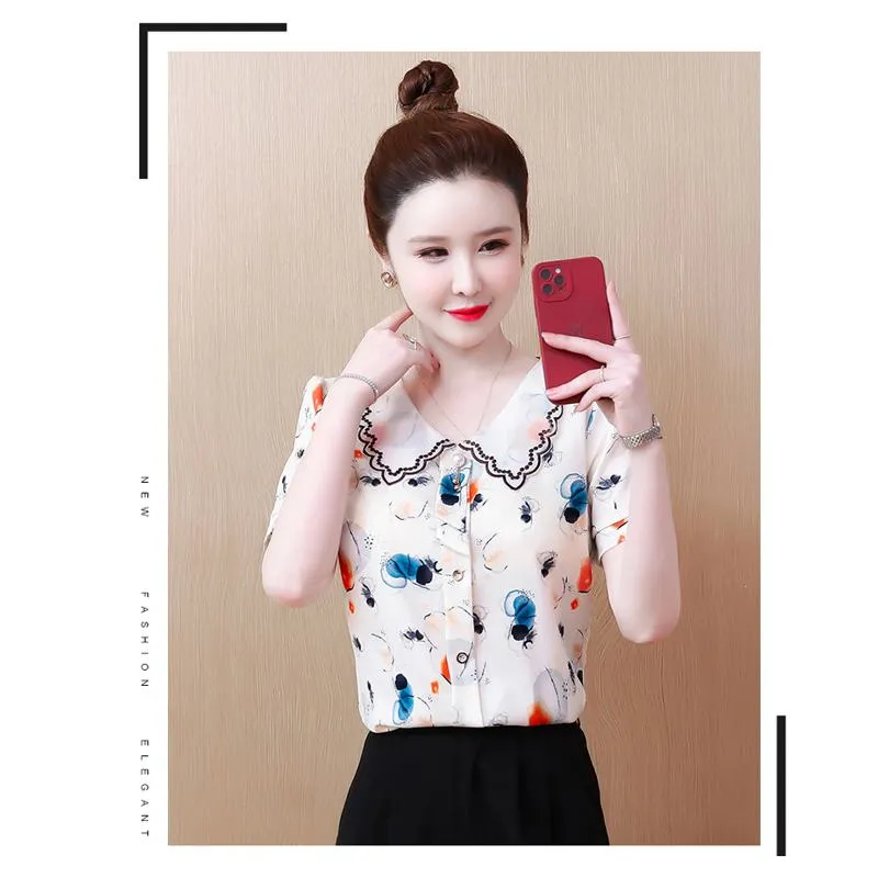 Butterfly Print Chiffon Chic Versatile Shirt