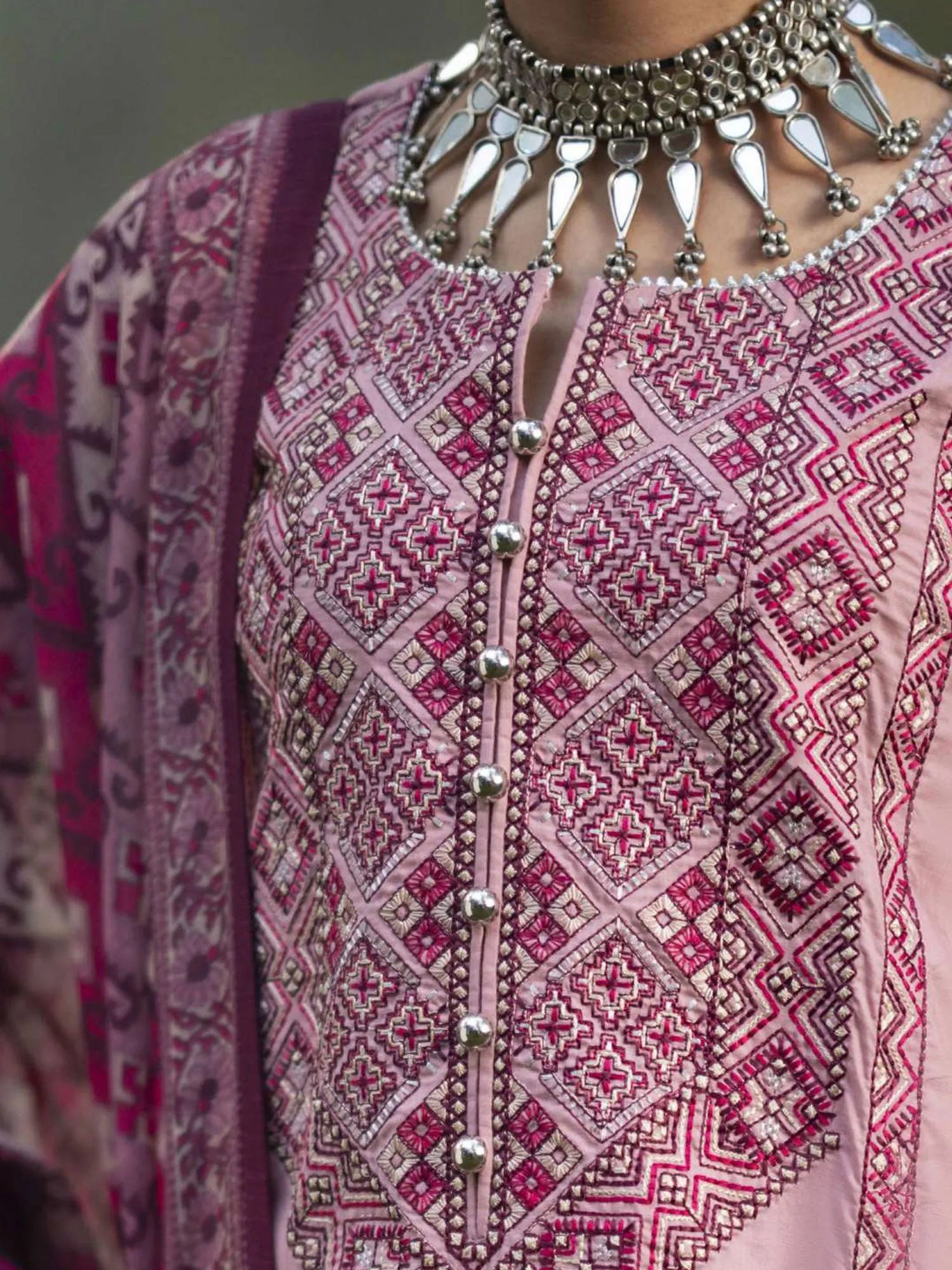 Casual Lite "Khamoshi" Embroidered Linen Suit - Pink