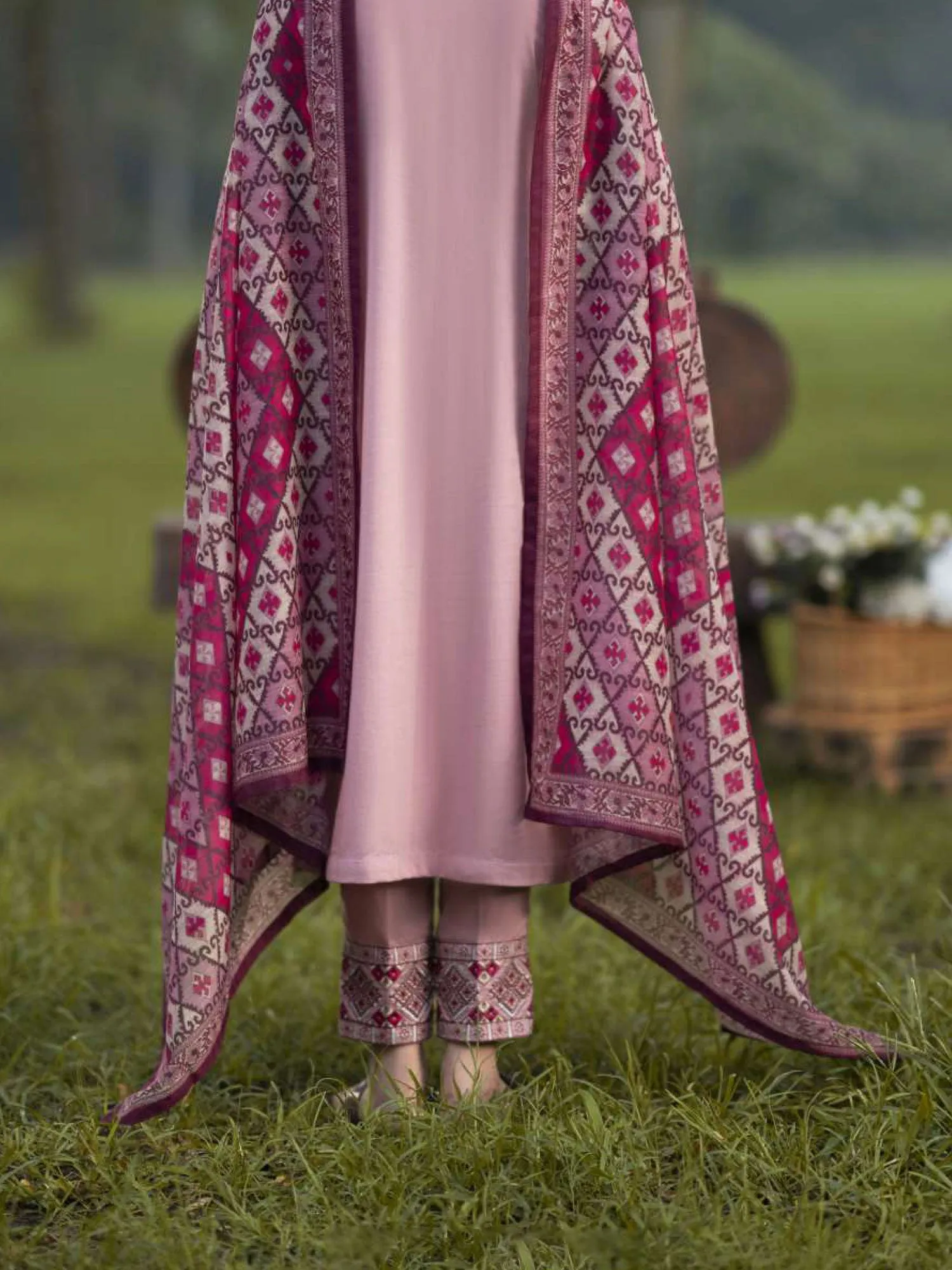 Casual Lite "Khamoshi" Embroidered Linen Suit - Pink