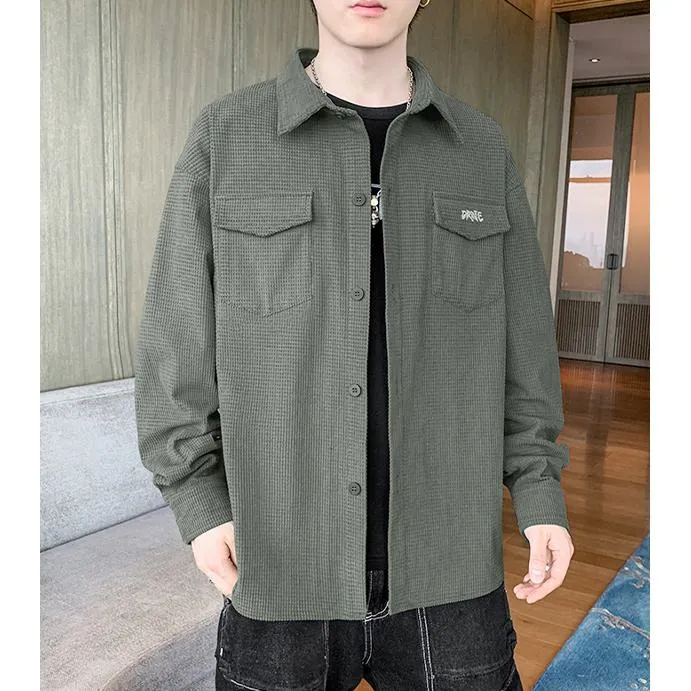 Casual Loose Fit Patched Pocket Long Sleeve Shirt