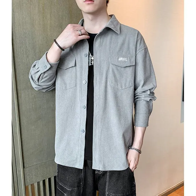 Casual Loose Fit Patched Pocket Long Sleeve Shirt