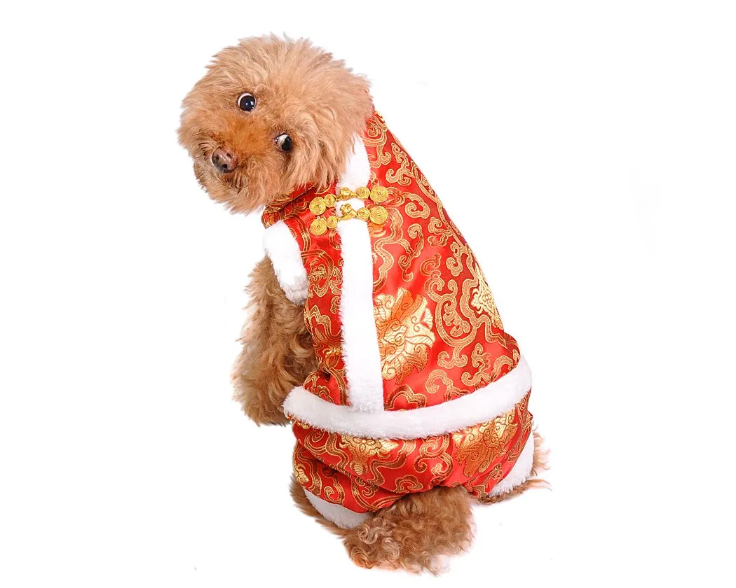 Chinese Traditional Style Dog Costume Pet Clothes - Red