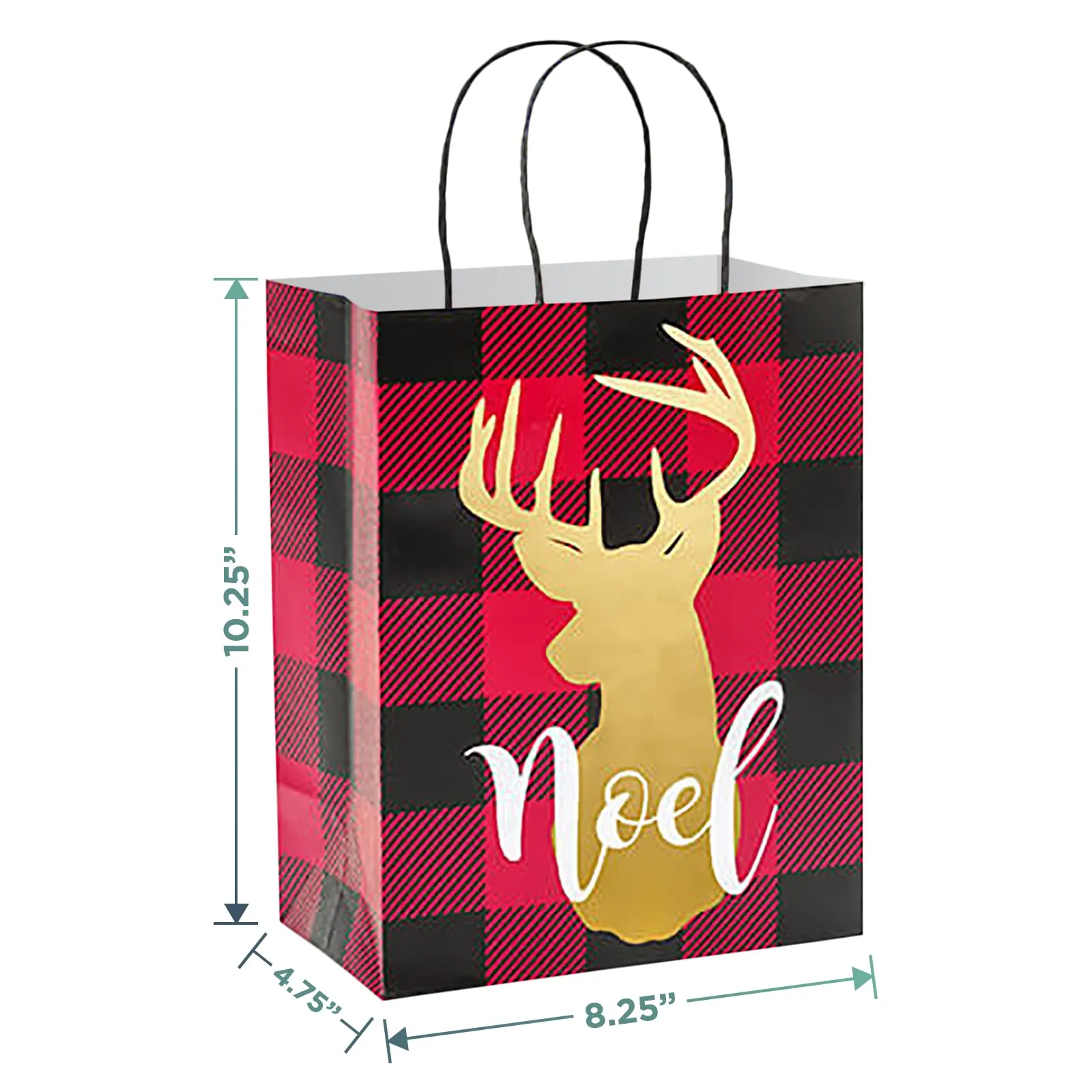 Christmas Holiday Gift Bag Assortment in Red and Black Buffalo Plaid & Gold (Pack of 12)