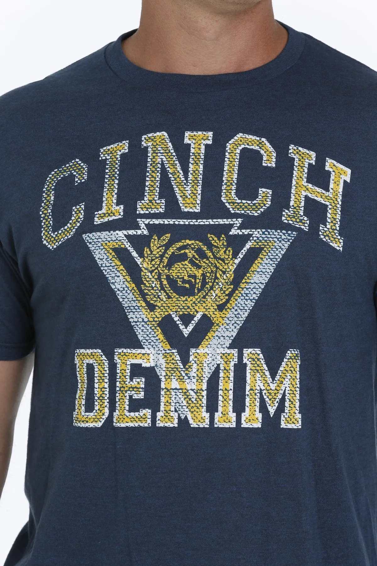 Cinch Men's Classic Crew Neck Denim Logo T Shirt - Heather Navy - MTT1690446