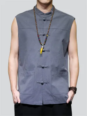 Comfortable Zen Cotton Linen Sleeveless Vest for Men