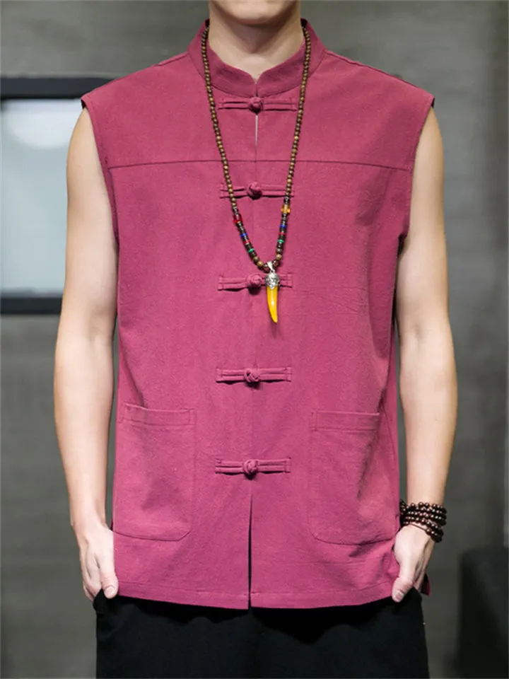 Comfortable Zen Cotton Linen Sleeveless Vest for Men