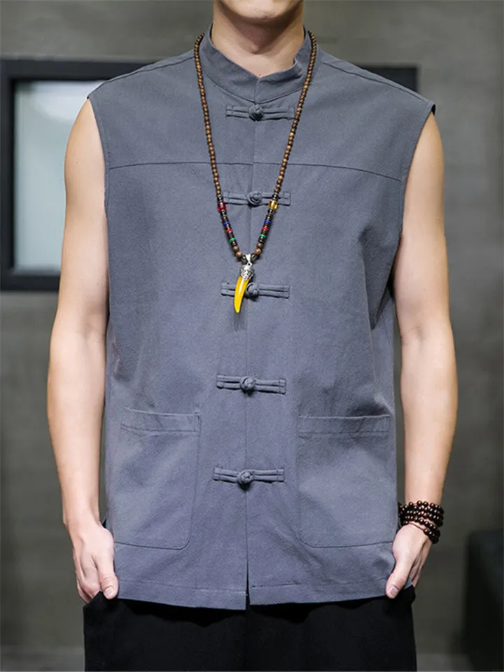 Comfortable Zen Cotton Linen Sleeveless Vest for Men