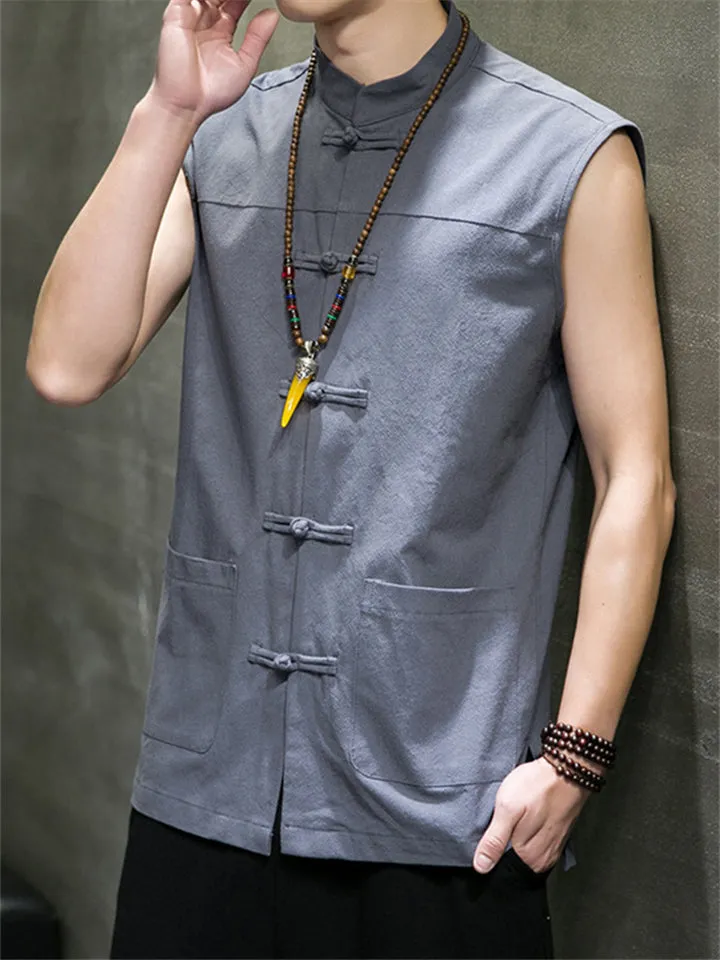 Comfortable Zen Cotton Linen Sleeveless Vest for Men