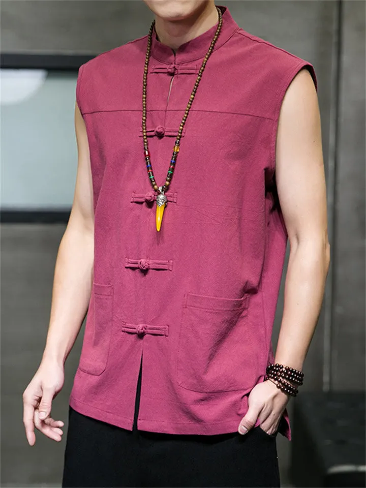 Comfortable Zen Cotton Linen Sleeveless Vest for Men