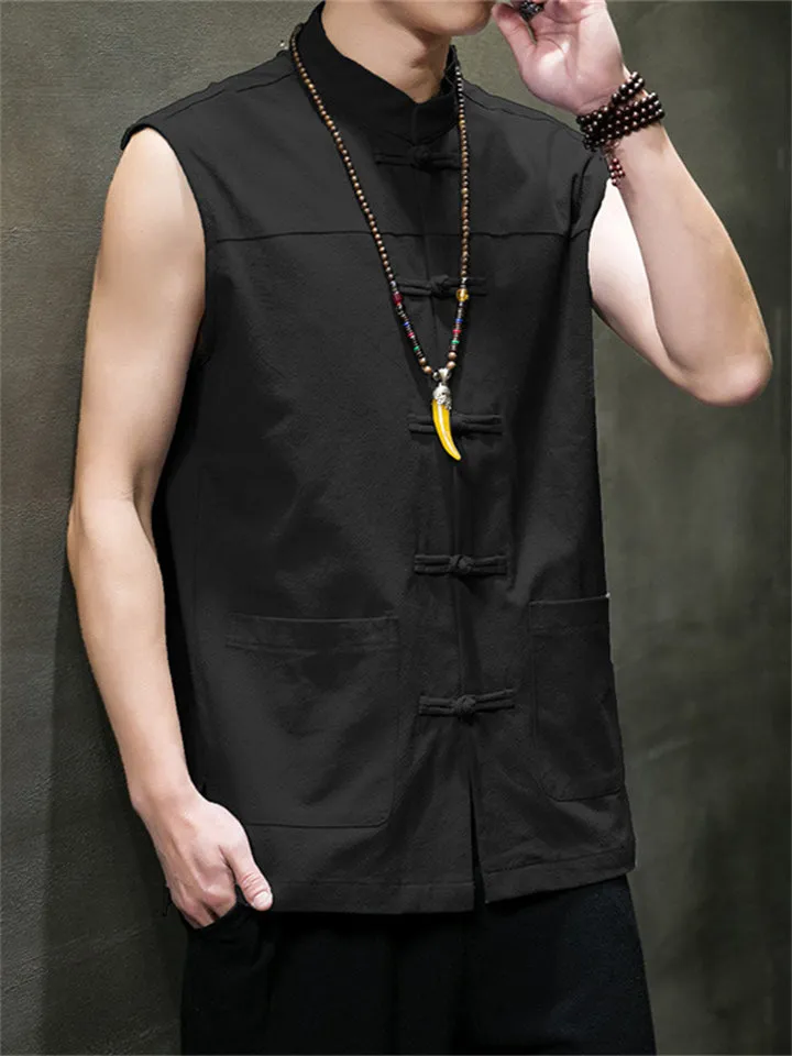 Comfortable Zen Cotton Linen Sleeveless Vest for Men