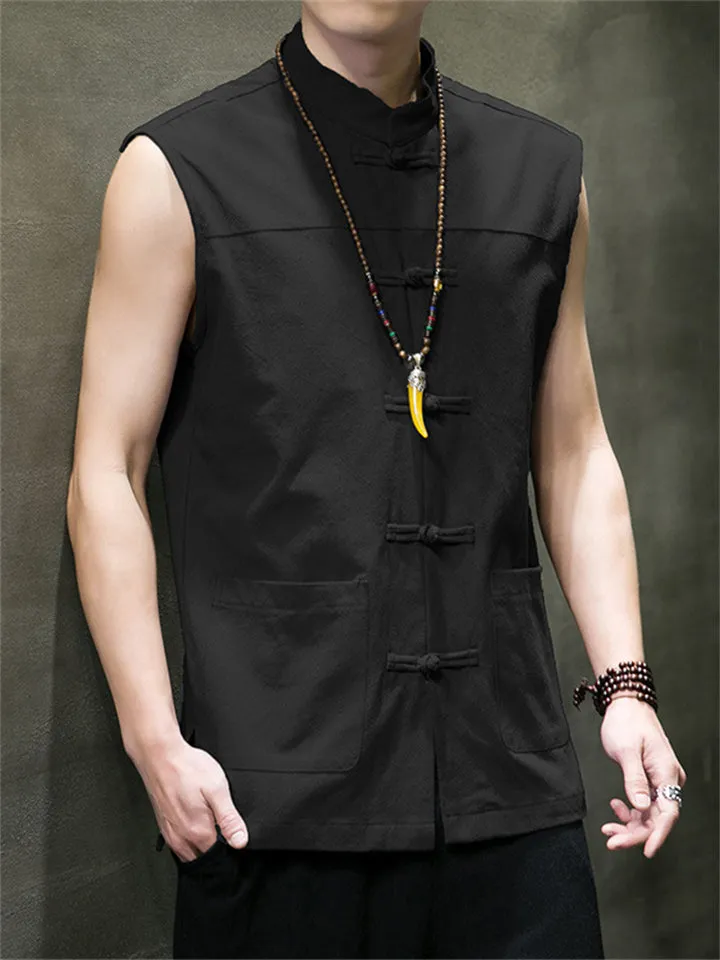 Comfortable Zen Cotton Linen Sleeveless Vest for Men