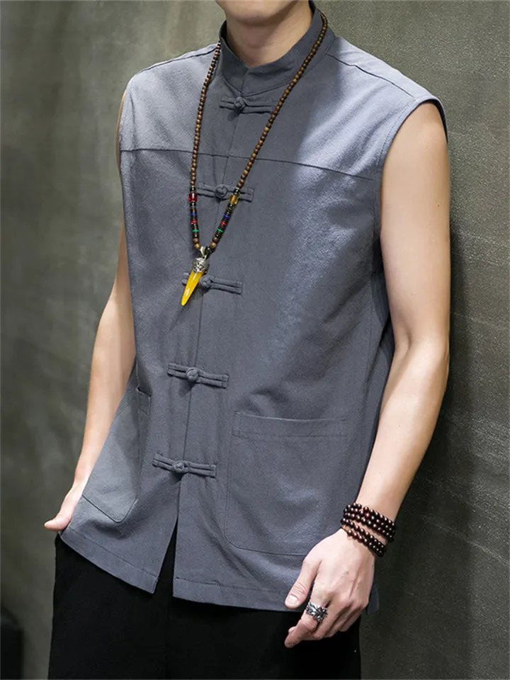 Comfortable Zen Cotton Linen Sleeveless Vest for Men