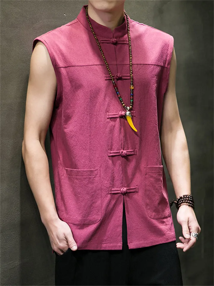 Comfortable Zen Cotton Linen Sleeveless Vest for Men