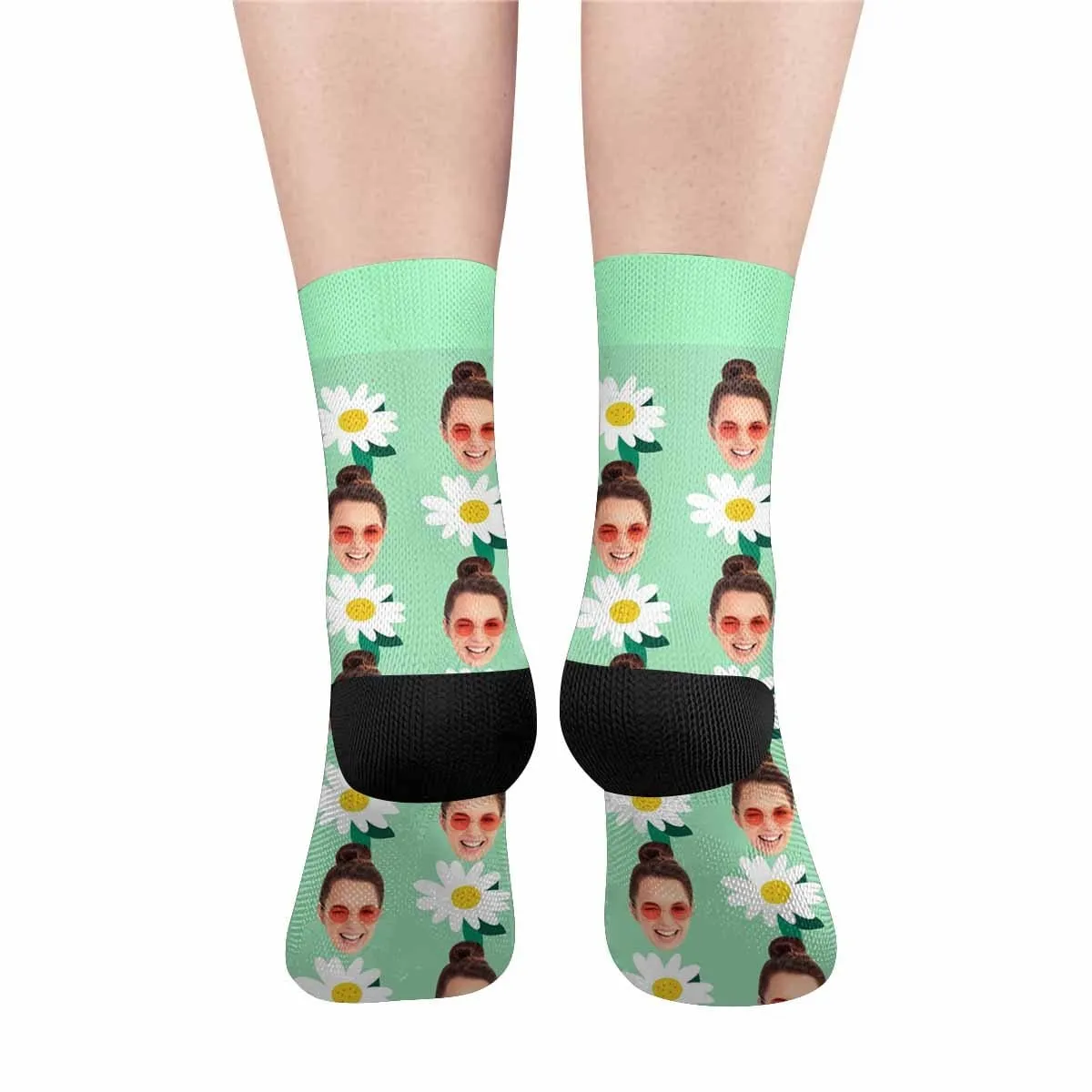 Custom Face Flower Green Socks