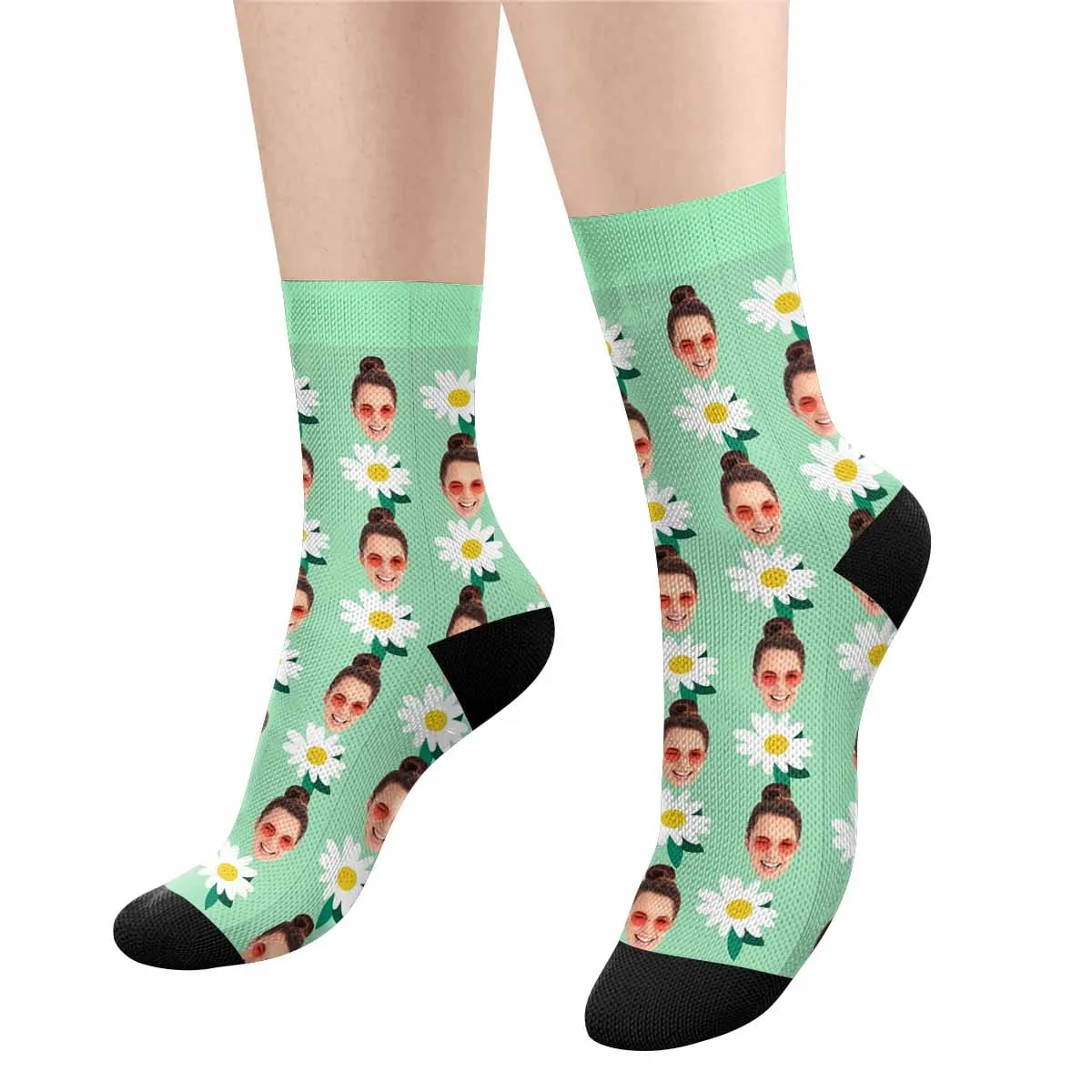 Custom Face Flower Green Socks