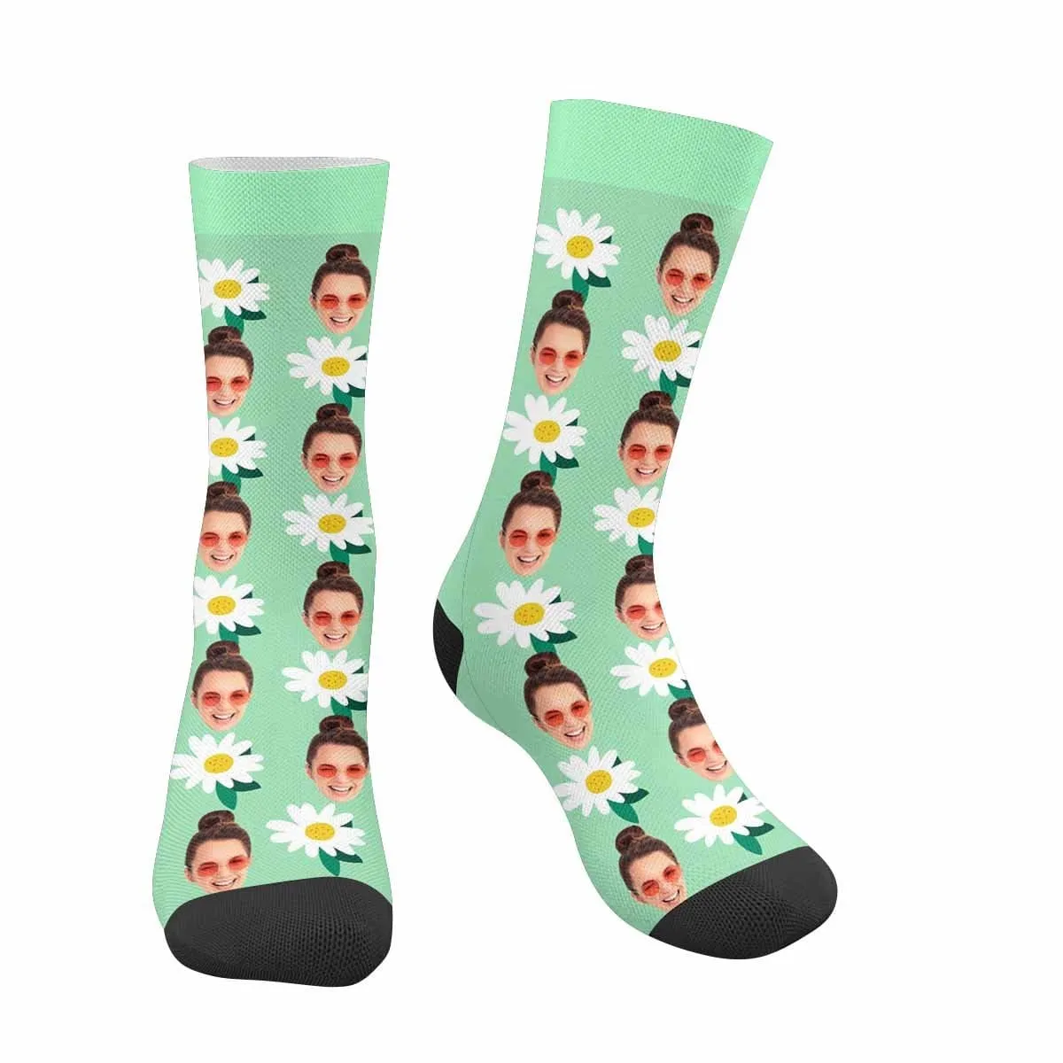 Custom Face Flower Green Socks